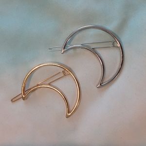 Pair of Moon Hair Clips - Silver Moon - Gold Moon - Hair barrettes